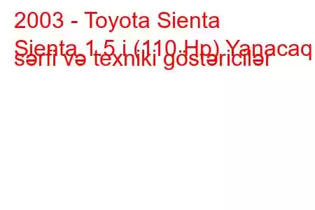 2003 - Toyota Sienta
Sienta 1.5 i (110 Hp) Yanacaq sərfi və texniki göstəricilər