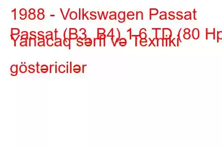 1988 - Volkswagen Passat
Passat (B3, B4) 1.6 TD (80 Hp) Yanacaq sərfi və Texniki göstəricilər