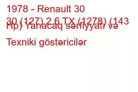 1978 - Renault 30
30 (127) 2.6 TX (1278) (143 Hp) Yanacaq sərfiyyatı və Texniki göstəricilər