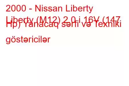 2000 - Nissan Liberty
Liberty (M12) 2.0 i 16V (147 Hp) Yanacaq sərfi və Texniki göstəricilər