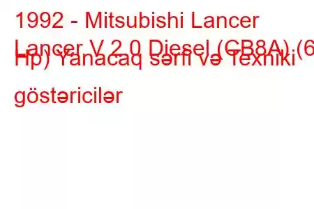 1992 - Mitsubishi Lancer
Lancer V 2.0 Diesel (CB8A) (68 Hp) Yanacaq sərfi və Texniki göstəricilər