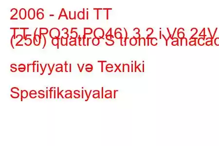 2006 - Audi TT
TT (PQ35,PQ46) 3.2 i V6 24V (250) quattro S tronic Yanacaq sərfiyyatı və Texniki Spesifikasiyalar