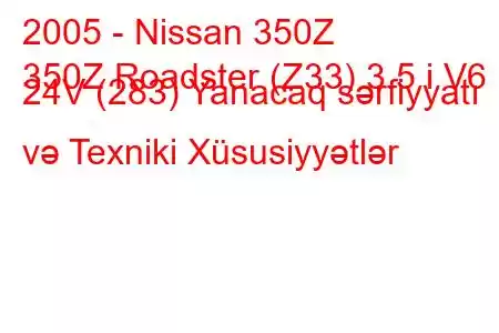 2005 - Nissan 350Z
350Z Roadster (Z33) 3.5 i V6 24V (283) Yanacaq sərfiyyatı və Texniki Xüsusiyyətlər