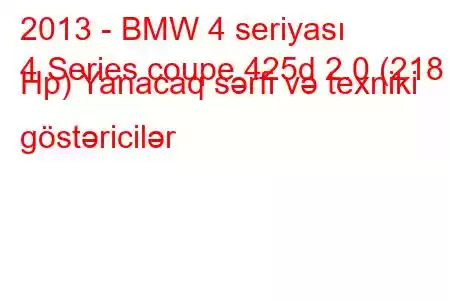 2013 - BMW 4 seriyası
4 Series coupe 425d 2.0 (218 Hp) Yanacaq sərfi və texniki göstəricilər