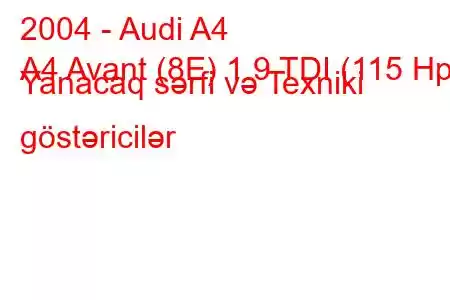 2004 - Audi A4
A4 Avant (8E) 1.9 TDI (115 Hp) Yanacaq sərfi və Texniki göstəricilər