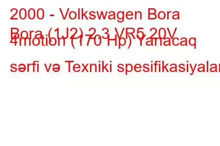 2000 - Volkswagen Bora
Bora (1J2) 2.3 VR5 20V 4motion (170 Hp) Yanacaq sərfi və Texniki spesifikasiyalar