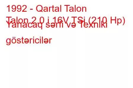 1992 - Qartal Talon
Talon 2.0 i 16V TSi (210 Hp) Yanacaq sərfi və Texniki göstəricilər