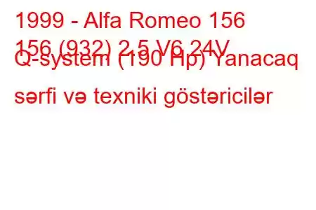 1999 - Alfa Romeo 156
156 (932) 2.5 V6 24V Q-system (190 Hp) Yanacaq sərfi və texniki göstəricilər