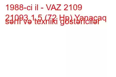 1988-ci il - VAZ 2109
21093 1.5 (72 Hp) Yanacaq sərfi və texniki göstəricilər