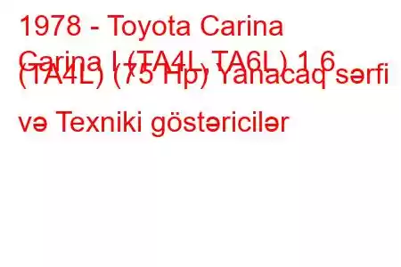 1978 - Toyota Carina
Carina I (TA4L,TA6L) 1.6 (TA4L) (75 Hp) Yanacaq sərfi və Texniki göstəricilər