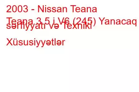 2003 - Nissan Teana
Teana 3.5 i V6 (245) Yanacaq sərfiyyatı və Texniki Xüsusiyyətlər