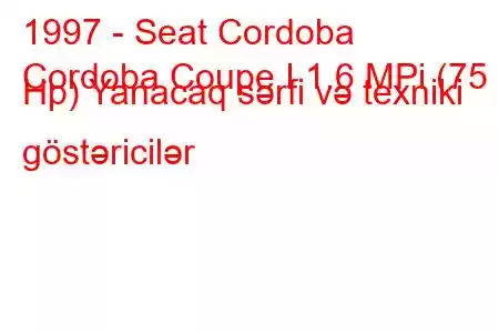 1997 - Seat Cordoba
Cordoba Coupe I 1.6 MPi (75 Hp) Yanacaq sərfi və texniki göstəricilər