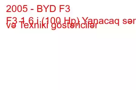 2005 - BYD F3
F3 1.6 i (100 Hp) Yanacaq sərfi və Texniki göstəricilər