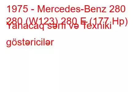 1975 - Mercedes-Benz 280
280 (W123) 280 E (177 Hp) Yanacaq sərfi və Texniki göstəricilər