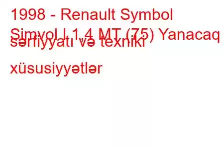 1998 - Renault Symbol
Simvol I 1,4 MT (75) Yanacaq sərfiyyatı və texniki xüsusiyyətlər