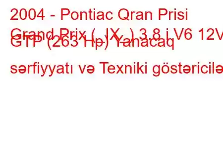 2004 - Pontiac Qran Prisi
Grand Prix (_IX_) 3.8 i V6 12V GTP (263 Hp) Yanacaq sərfiyyatı və Texniki göstəricilər