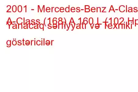 2001 - Mercedes-Benz A-Class
A-Class (168) A 160 L (102 Hp) Yanacaq sərfiyyatı və Texniki göstəricilər