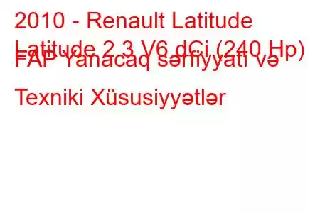 2010 - Renault Latitude
Latitude 2.3 V6 dCi (240 Hp) FAP Yanacaq sərfiyyatı və Texniki Xüsusiyyətlər