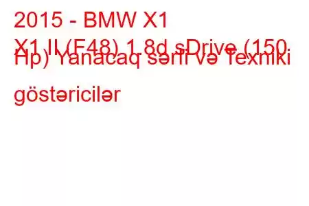 2015 - BMW X1
X1 II (F48) 1.8d sDrive (150 Hp) Yanacaq sərfi və Texniki göstəricilər