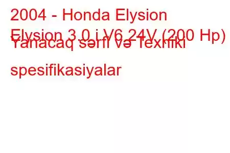 2004 - Honda Elysion
Elysion 3.0 i V6 24V (200 Hp) Yanacaq sərfi və Texniki spesifikasiyalar