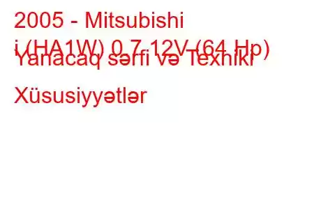 2005 - Mitsubishi
i (HA1W) 0.7 12V (64 Hp) Yanacaq sərfi və Texniki Xüsusiyyətlər