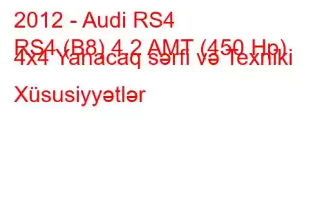 2012 - Audi RS4
RS4 (B8) 4.2 AMT (450 Hp) 4x4 Yanacaq sərfi və Texniki Xüsusiyyətlər