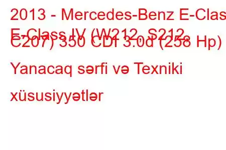 2013 - Mercedes-Benz E-Class
E-Class IV (W212, S212, C207) 350 CDI 3.0d (258 Hp) Yanacaq sərfi və Texniki xüsusiyyətlər