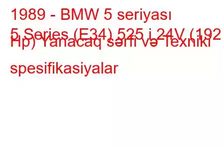 1989 - BMW 5 seriyası
5 Series (E34) 525 i 24V (192 Hp) Yanacaq sərfi və Texniki spesifikasiyalar