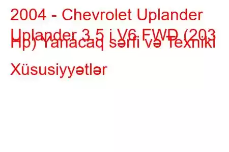 2004 - Chevrolet Uplander
Uplander 3.5 i V6 FWD (203 Hp) Yanacaq sərfi və Texniki Xüsusiyyətlər