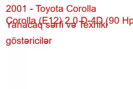 2001 - Toyota Corolla
Corolla (E12) 2.0 D-4D (90 Hp) Yanacaq sərfi və Texniki göstəricilər