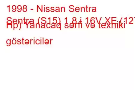 1998 - Nissan Sentra
Sentra (S15) 1.8 i 16V XE (127 Hp) Yanacaq sərfi və texniki göstəricilər