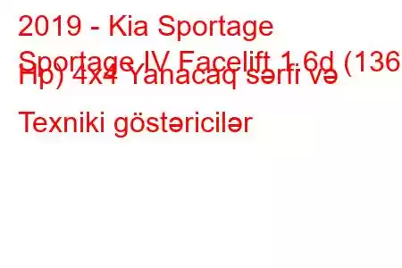 2019 - Kia Sportage
Sportage IV Facelift 1.6d (136 Hp) 4x4 Yanacaq sərfi və Texniki göstəricilər