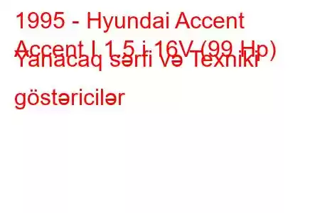 1995 - Hyundai Accent
Accent I 1.5 i 16V (99 Hp) Yanacaq sərfi və Texniki göstəricilər