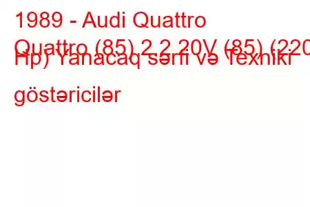 1989 - Audi Quattro
Quattro (85) 2.2 20V (85) (220 Hp) Yanacaq sərfi və Texniki göstəricilər