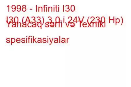 1998 - Infiniti I30
I30 (A33) 3.0 i 24V (230 Hp) Yanacaq sərfi və Texniki spesifikasiyalar