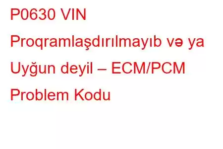 P0630 VIN Proqramlaşdırılmayıb və ya Uyğun deyil – ECM/PCM Problem Kodu