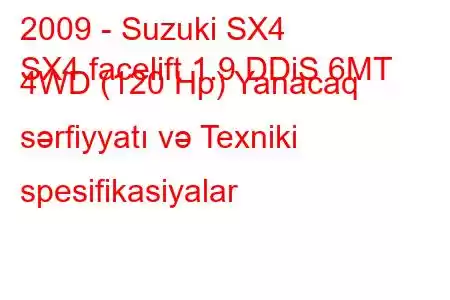 2009 - Suzuki SX4
SX4 facelift 1.9 DDiS 6MT 4WD (120 Hp) Yanacaq sərfiyyatı və Texniki spesifikasiyalar