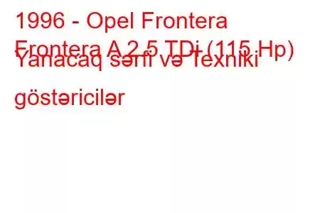 1996 - Opel Frontera
Frontera A 2.5 TDi (115 Hp) Yanacaq sərfi və Texniki göstəricilər