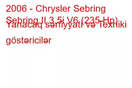 2006 - Chrysler Sebring
Sebring II 3.5i V6 (235 Hp) Yanacaq sərfiyyatı və Texniki göstəricilər