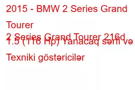 2015 - BMW 2 Series Grand Tourer
2 Series Grand Tourer 216d 1.5 (116 Hp) Yanacaq sərfi və Texniki göstəricilər