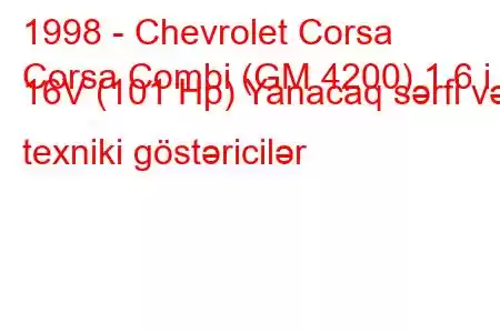 1998 - Chevrolet Corsa
Corsa Combi (GM 4200) 1.6 i 16V (101 Hp) Yanacaq sərfi və texniki göstəricilər