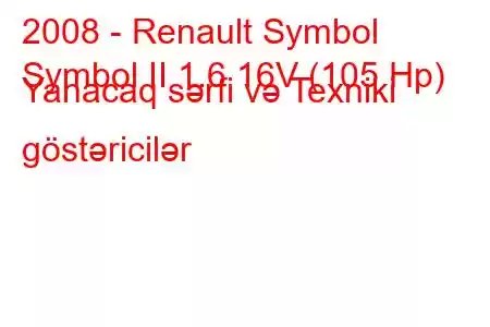 2008 - Renault Symbol
Symbol II 1.6 16V (105 Hp) Yanacaq sərfi və Texniki göstəricilər