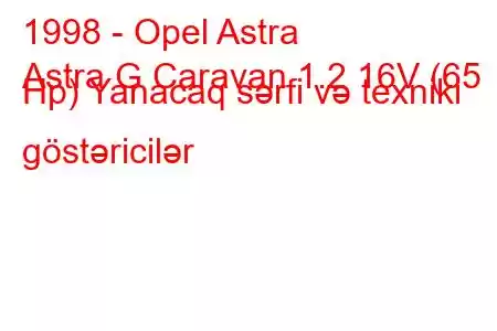 1998 - Opel Astra
Astra G Caravan 1.2 16V (65 Hp) Yanacaq sərfi və texniki göstəricilər