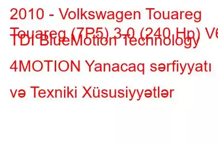 2010 - Volkswagen Touareg
Touareg (7P5) 3.0 (240 Hp) V6 TDI BlueMotion Technology 4MOTION Yanacaq sərfiyyatı və Texniki Xüsusiyyətlər