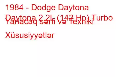 1984 - Dodge Daytona
Daytona 2.2L (142 Hp) Turbo Yanacaq sərfi və Texniki Xüsusiyyətlər