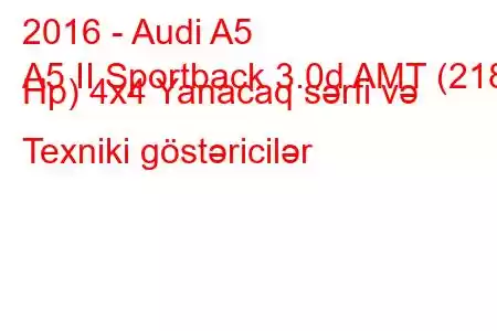 2016 - Audi A5
A5 II Sportback 3.0d AMT (218 Hp) 4x4 Yanacaq sərfi və Texniki göstəricilər