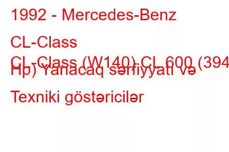 1992 - Mercedes-Benz CL-Class
CL-Class (W140) CL 600 (394 Hp) Yanacaq sərfiyyatı və Texniki göstəricilər