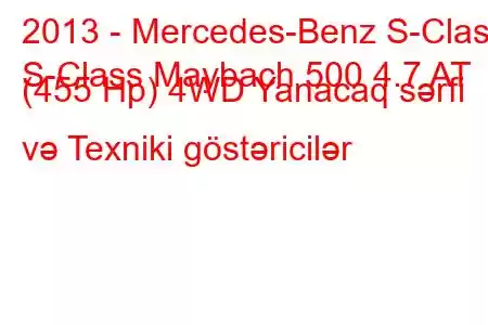 2013 - Mercedes-Benz S-Class
S-Class Maybach 500 4.7 AT (455 Hp) 4WD Yanacaq sərfi və Texniki göstəricilər