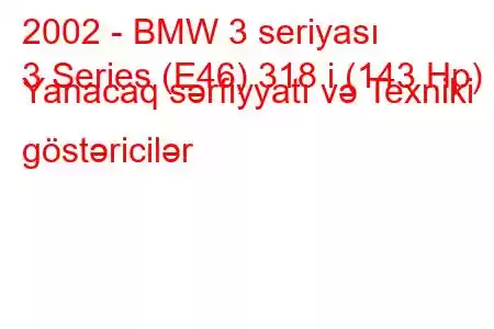 2002 - BMW 3 seriyası
3 Series (E46) 318 i (143 Hp) Yanacaq sərfiyyatı və Texniki göstəricilər