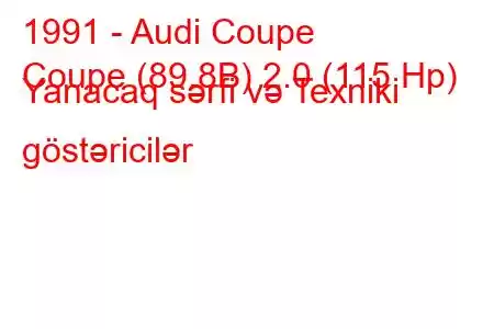 1991 - Audi Coupe
Coupe (89.8B) 2.0 (115 Hp) Yanacaq sərfi və Texniki göstəricilər